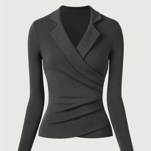 OGL Collared Surplice Top - Charcoal